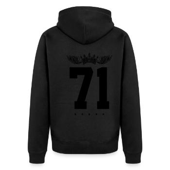 71 Zahl Krone - Unisex Premium Bio Zip Hoodie - Schwarz - Hinten - Nico (187cm)