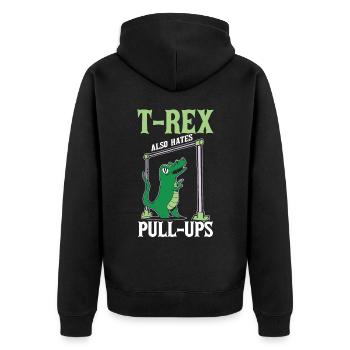 Lustiger T-Rex Gym Tyrannosaurus Rex Dinosaurier - Unisex Premium Bio Zip Hoodie - Schwarz - Hinten - Nico (187cm)