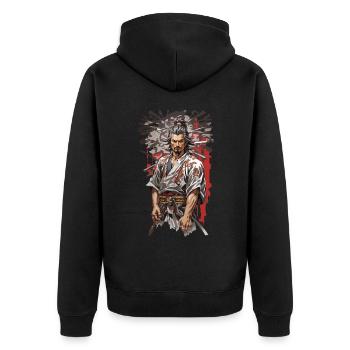 Aesthetic Samurai Retro Japan Film Poster Kunst - Unisex Premium Bio Zip Hoodie - Schwarz - Hinten - Nico (187cm)