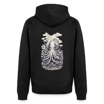 Kraken Fischer Tiefsee Meeres Design - Unisex Premium Bio Zip Hoodie - Schwarz - Hinten - Nico (187cm)