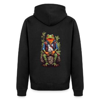 Style artistique de personnage de grenouille d’anime rétro Japon - Veste à capuche bio Premium Unisexe - noir - Dos - Nico (187cm)