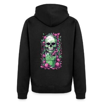 Gothic Skull Weirdcore Illustration Okkult - Unisex Premium Bio Zip Hoodie - Schwarz - Hinten - Nico (187cm)