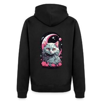 Gothic Pastel Magische Katze Nacht Aesthetic - Unisex Premium Bio Zip Hoodie - Schwarz - Hinten - Nico (187cm)