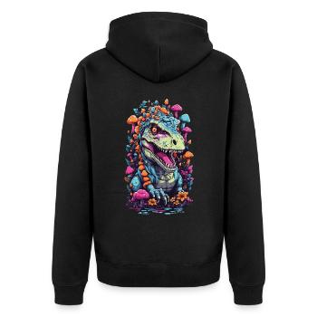 Psychedelic Dinosaur Mushroom Weirdcore Art - Unisex Premium Organic Zip Hoodie - black - Back - Nico (187cm)