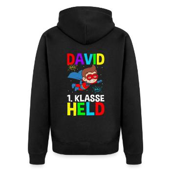 Schoolchild David 1st Grade Hero - Unisex Premium Organic Zip Hoodie - black - Back - Nico (187cm)