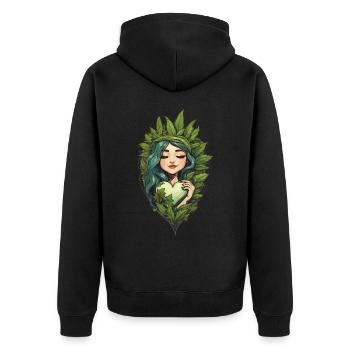 Herz für Pflanzen Hipster Streetwear Design - Unisex Premium Bio Zip Hoodie - Schwarz - Hinten - Nico (187cm)