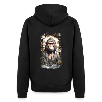 Figure mythique singe fleurs de cerisier Ukiyo-E Style Vintage - Veste à capuche bio Premium Unisexe - noir - Dos - Nico (187cm)