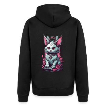 Gothic Pastell Katze Aesthetic Streetwear - Unisex Premium Bio Zip Hoodie - Schwarz - Hinten - Nico (187cm)