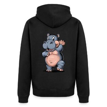 Niedliches Nipferd Baby mit Zung raus. Design - Unisex Premium Bio Zip Hoodie - Schwarz - Hinten - Nico (187cm)