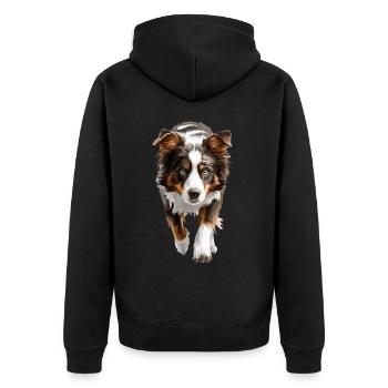 Australischer Schäferhund - Unisex Premium Bio Zip Hoodie - Schwarz - Hinten - Nico (187cm)