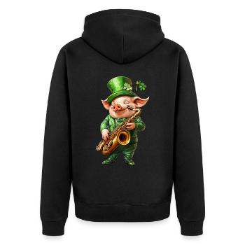 Schwein - Unisex Premium Bio Zip Hoodie - Schwarz - Hinten - Nico (187cm)