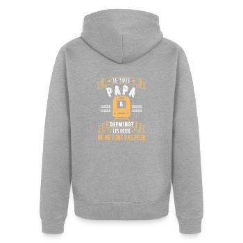 Papa cheminot - Veste à capuche bio Premium Unisexe - gris chiné - Dos - Nico (187cm)