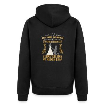 Hochzeit willst du mich heiraten meine Frau werden - Unisex Premium Bio Zip Hoodie - Schwarz - Hinten - Nico (187cm)