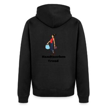 Handtaschen Trend 2022 Maske neue Funktion - Unisex Premium Bio Zip Hoodie - Schwarz - Hinten - Nico (187cm)