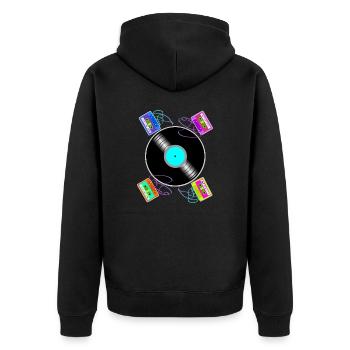 Vintage-Begegnungen zwischen Vinyl und Kassetten - Unisex Premium Bio Zip Hoodie - Schwarz - Hinten - Nico (187cm)
