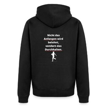 Weiter machen! - Unisex Premium Bio Zip Hoodie - Schwarz - Hinten - Nico (187cm)