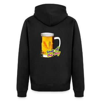 Bier. Suppe des Tages. - Unisex Premium Bio Zip Hoodie - Schwarz - Hinten - Nico (187cm)