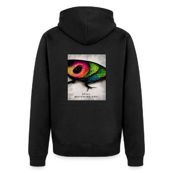 Ein interessantes Thema wie aus Filmen für Liebhaber der Angst - Unisex Premium Bio Zip Hoodie - Schwarz - Hinten - Nico (187cm)