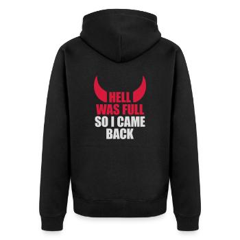 hell was full Zitat - Unisex Premium Bio Zip Hoodie - Schwarz - Hinten - Nico (187cm)