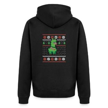 Lama Alpaka Weihnachtsoutfit - Unisex Premium Bio Zip Hoodie - Schwarz - Hinten - Nico (187cm)