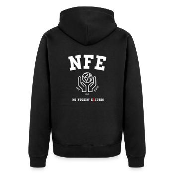 NFE (No Fuckin´ Excuses) - Save our planet - Unisex Premium Bio Zip Hoodie - Schwarz - Hinten - Nico (187cm)