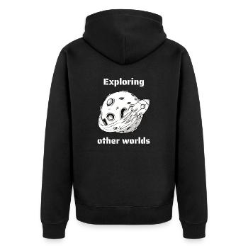 Exploring Other Worlds Retro Outer Space Designs - Unisex Premium Bio Zip Hoodie - Schwarz - Hinten - Nico (187cm)