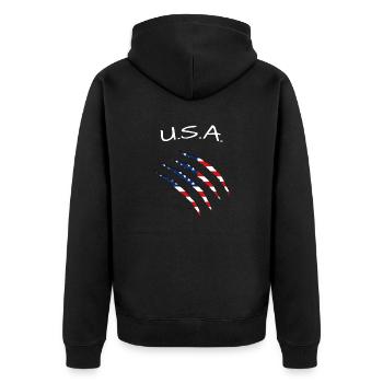 USA America - Unisex Premium Bio Zip Hoodie - Schwarz - Hinten - Nico (187cm)