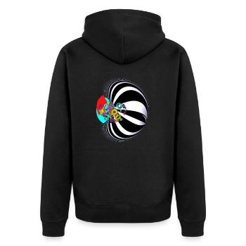 Farben und Streifen - Unisex Premium Bio Zip Hoodie - Schwarz - Hinten - Nico (187cm)