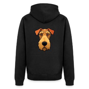 Airedale Terrier Head Cartoon Comic Hunde Liebe - Unisex Premium Bio Zip Hoodie - Schwarz - Hinten - Nico (187cm)