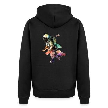 Astronaut Wasserfarben - Unisex Premium Bio Zip Hoodie - Schwarz - Hinten - Nico (187cm)