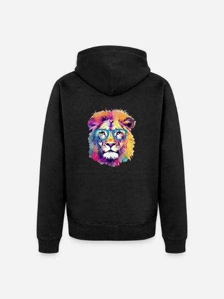 Lox der Brillenlöwe - Unisex Premium Bio Zip Hoodie - Schwarz