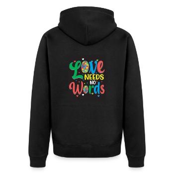Liebe braucht keine Worte. Weltsprache - Unisex Premium Bio Zip Hoodie - Schwarz - Hinten - Nico (187cm)