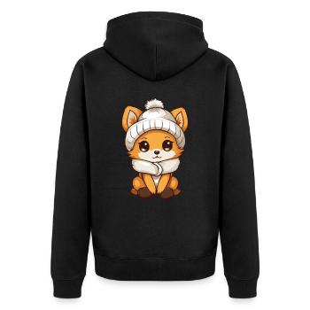 Fuchs Winter Comic - Unisex Premium Bio Zip Hoodie - Schwarz - Hinten - Nico (187cm)