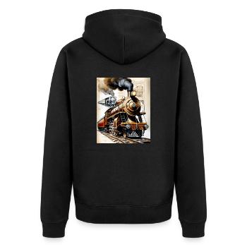 Train #1 - Unisex Premium Organic Zip Hoodie - black - Back - Nico (187cm)