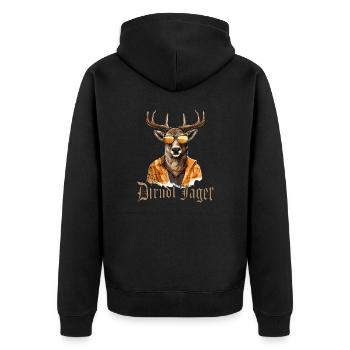 Dirndl Jäger Hirsch mit Sonnenbrille Dorffest - Unisex Premium Bio Zip Hoodie - Schwarz - Hinten - Nico (187cm)