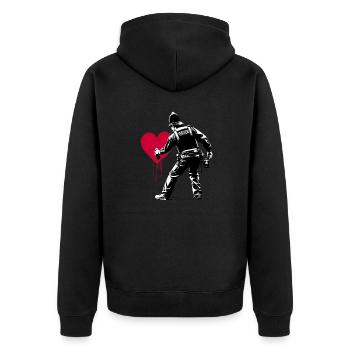 Police StreetArt Heart - Unisex Premium Bio Zip Hoodie - Schwarz - Hinten - Nico (187cm)