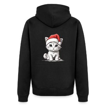 Süße kleine Katze mit Weihnachtsmannmütze - Unisex Premium Bio Zip Hoodie - Schwarz - Hinten - Nico (187cm)