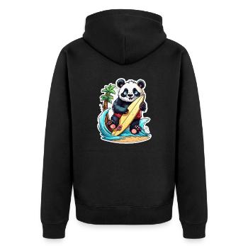 Panda / Tier / Zoo / Bambus / Wild / Kindlich - Unisex Premium Bio Zip Hoodie - Schwarz - Hinten - Nico (187cm)