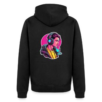 Kopfhörer / Audio / Musik / Klang / Studio / cool - Unisex Premium Bio Zip Hoodie - Schwarz - Hinten - Nico (187cm)