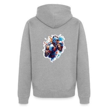 Boxer / Sport / Kampf / Arena / Boxring / Fäuste - Unisex Premium Bio Zip Hoodie - Grau meliert - Hinten - Nico (187cm)