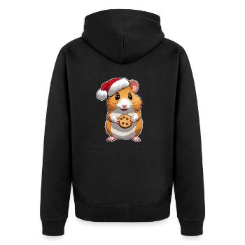 Hamster mit Keks , Süßer Hamster , Weihnachten - Unisex Premium Bio Zip Hoodie - Schwarz - Hinten - Nico (187cm)