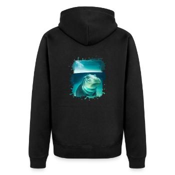 Hippopotame, bleu, peinture, bébé, eau - Veste à capuche bio Premium Unisexe - noir - Dos - Nico (187cm)