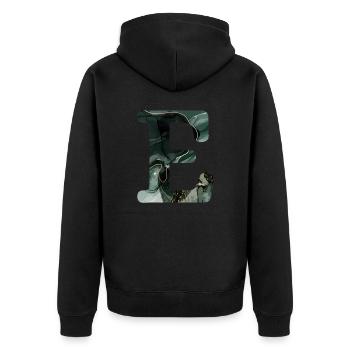 Lettre e marbré vert - Veste à capuche bio Premium Unisexe - noir - Dos - Nico (187cm)
