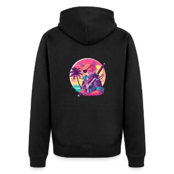 Chat samouraï des années 80 Style Vintage - Veste à capuche bio Premium Unisexe - noir - Dos - Nico (187cm)