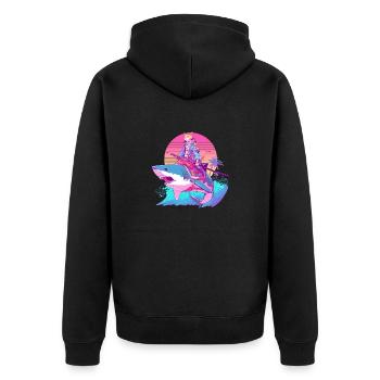 Chat samouraï sur un requin des années 80 - Veste à capuche bio Premium Unisexe - noir - Dos - Nico (187cm)