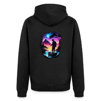 Angler Siluette / angeln / Fisch / See / Sport - Unisex Premium Bio Zip Hoodie - Schwarz - Hinten - Nico (187cm)