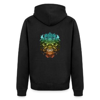 Fantasy Drache Anime Drachenkopf Mythisches Reptil - Unisex Premium Bio Zip Hoodie - Schwarz - Hinten - Nico (187cm)