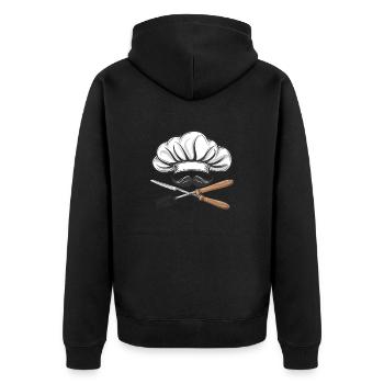 Avec moustache et toque de chef : La cuisine croisée - Veste à capuche bio Premium Unisexe - noir - Dos - Nico (187cm)