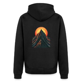 Majestätischer Berggipfel mit aufgehender Sonne - Unisex Premium Bio Zip Hoodie - Schwarz - Hinten - Nico (187cm)