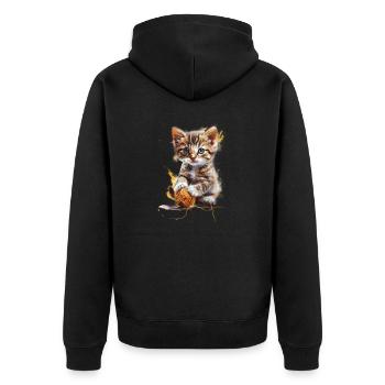 Chaton espiègle avec pelote de laine - Veste à capuche bio Premium Unisexe - noir - Dos - Nico (187cm)